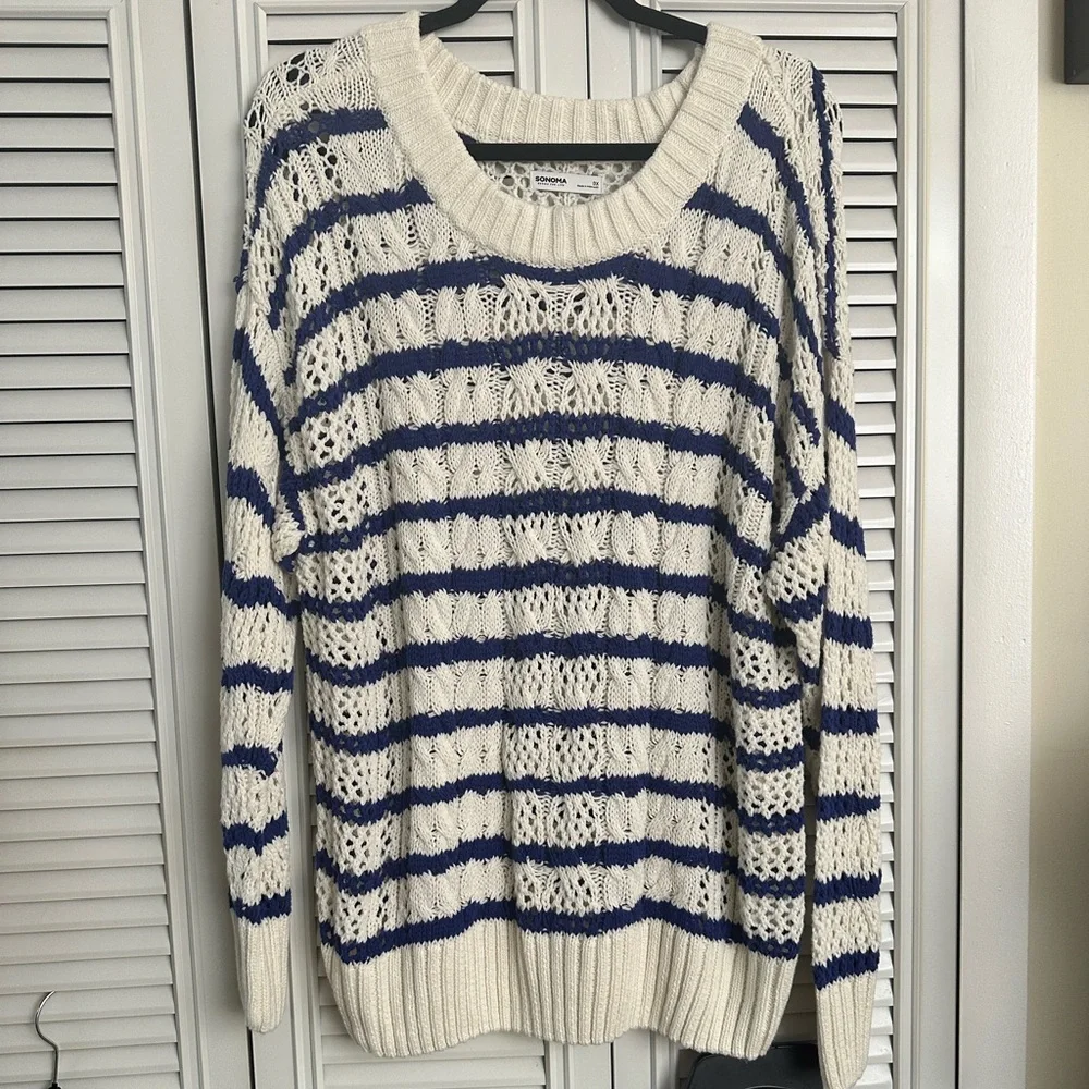 NWOT Sonoma Navy and White Striped Sweater Size 0X - Picture 3 of 5